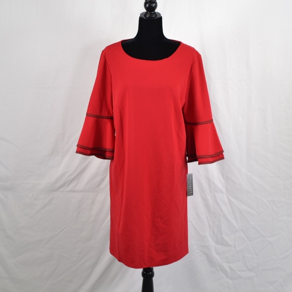 Sharagano Red Bell Sleeve Shift Dress - sold - Picture 3 of 7